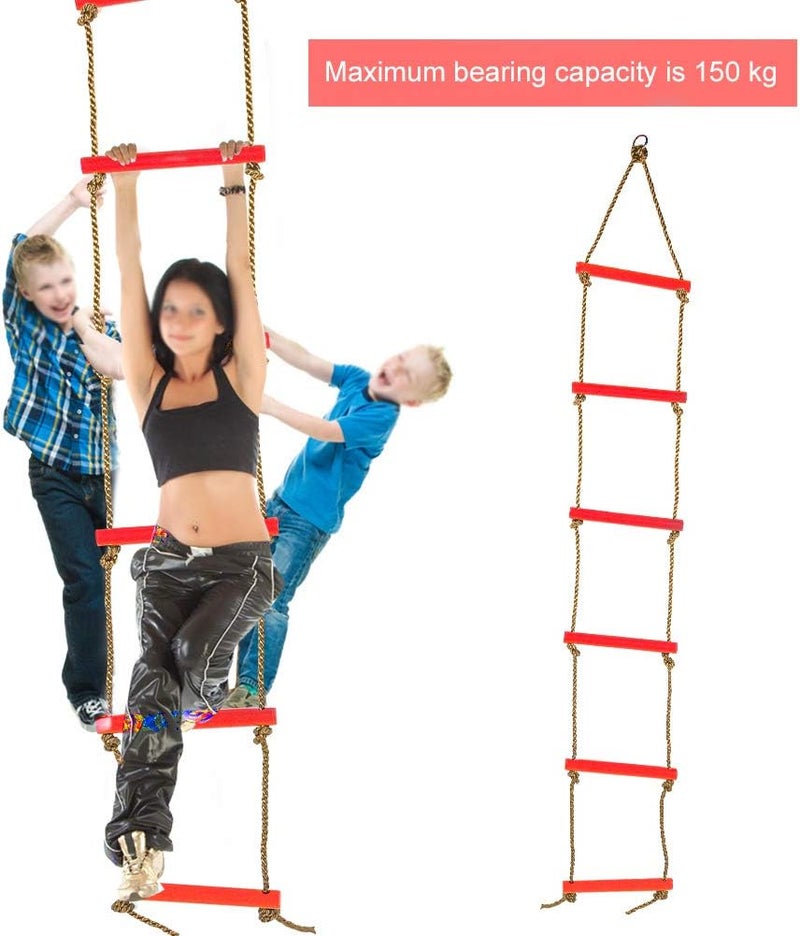 woobles 6.5 ft. Climbing Rope Ladder for Kids - Swing Set Accessories - Playground Hanging Ladder for Swing Set - Tree Ladder Toy for Boys Children, Climbing Ladder Toy Exercise Equipment(red) - Image 3